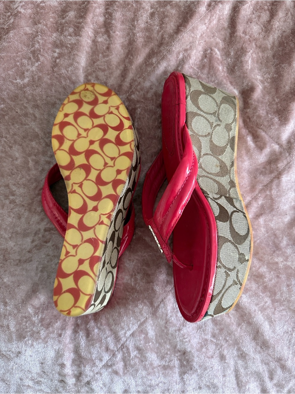 Coach Hot Pink Signature Wedge Sandals